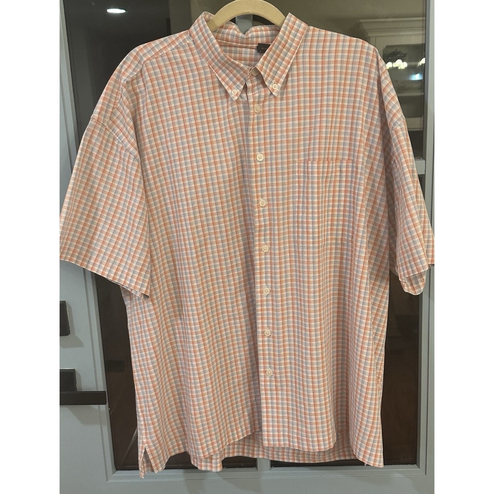 Men's IZOD Luxury Sport Shirt‎ Short Sleeve Button Down Seersucker Plaid Size 2X